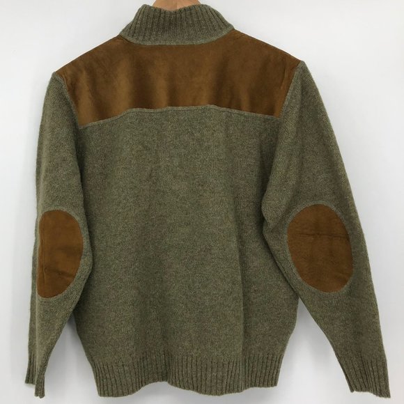 Pendleton Shetland Wool Olive Green Quarter Zip suede elbow patch sweater SP - Picture 2 of 16